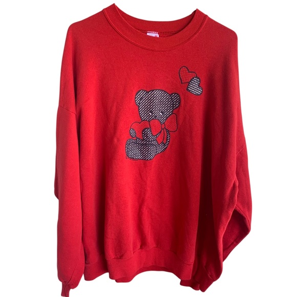 Vintage Teddy Bear Heart Crewneck Sweatshirt Adult XXXL Women’s 90s Sweater - Picture 1 of 7